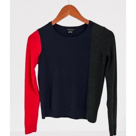 Theory Womens Colorblock Wool Blend Sweater Navy/Gray/Red Size P/TP - Picture 1 of 7
